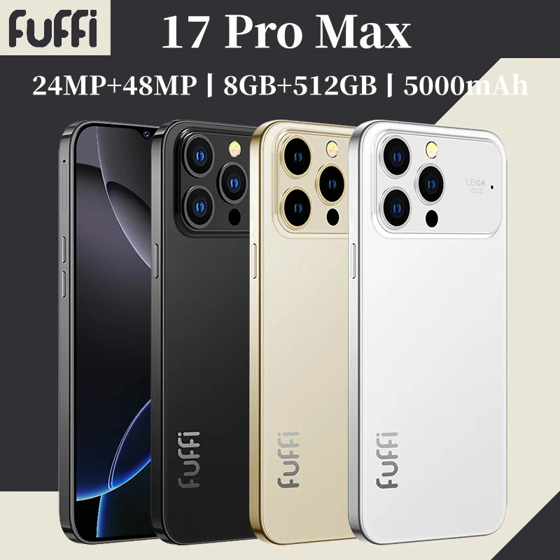 Vision mondiale 17 Pro Max Smartphone 5G Android 12 8GB RAM 512GB ROM 6.3 pouces téléphone 2280x1080HD 24 + 48MP 4 5G réseau téléphone portable