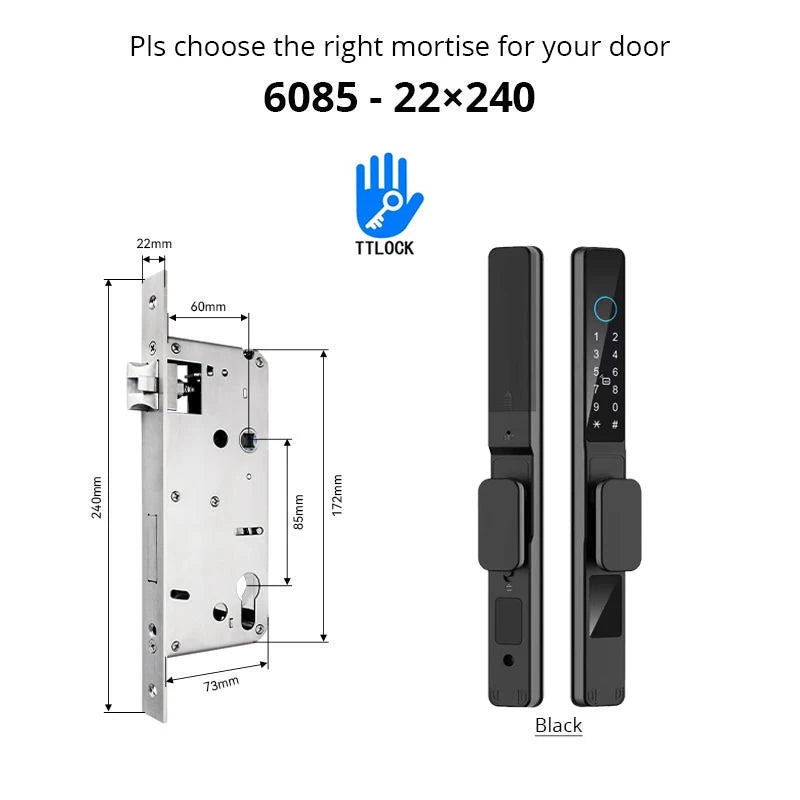 Serrure intelligente pour porte coulissante étanche, application TTLock Alexa, Code numérique par empreinte digitale, carte RFID, Anti-serrure électronique en verre d'aluminium