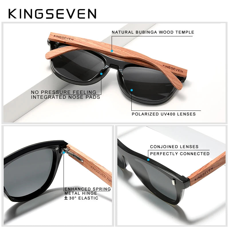 KINGSEVEN hommes lunettes de soleil en bois femmes polarisées rétro lunettes de soleil bois Oculos de sol