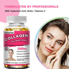 Capsules de collagène - avec vitamine C et acide hyaluronique - pour la santé de la peau, des cheveux, des ongles, anti-âge et des articulations