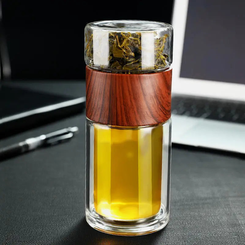 Bouteille d'eau en verre double de haute qualité avec étui, bouteille de clics de thé, infuseur, gobelet, verres, bouteille d'eau écologique
