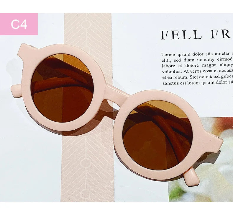 Lunettes de soleil coréennes pour enfants, rétro, monture ronde solide, petit visage, résistant aux ultraviolets, pratique