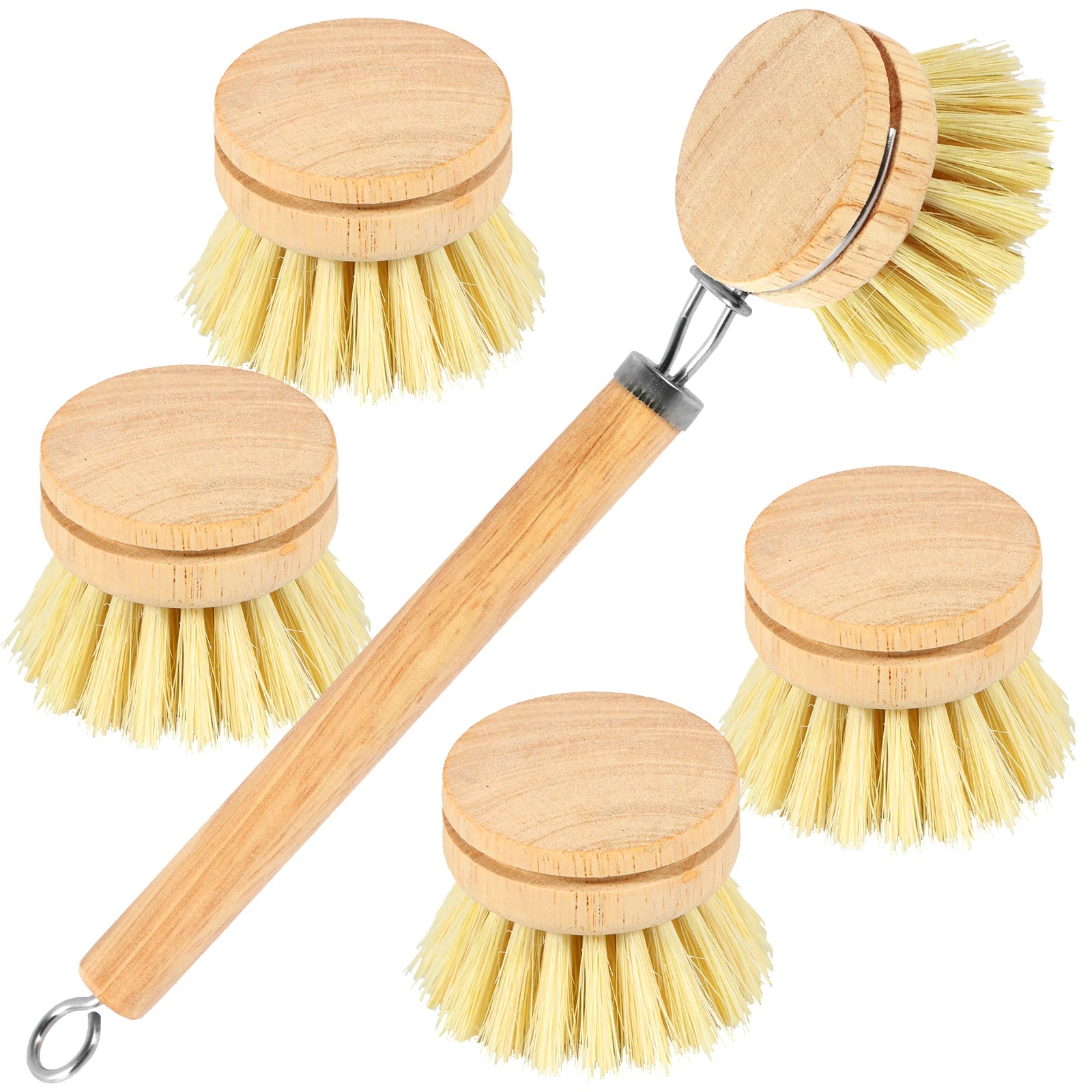 Brosses à vaisselle en bambou remplaçables, épurateurs de nettoyage en bois de cuisine, outil de nettoyage ménager, 4/5 pièces