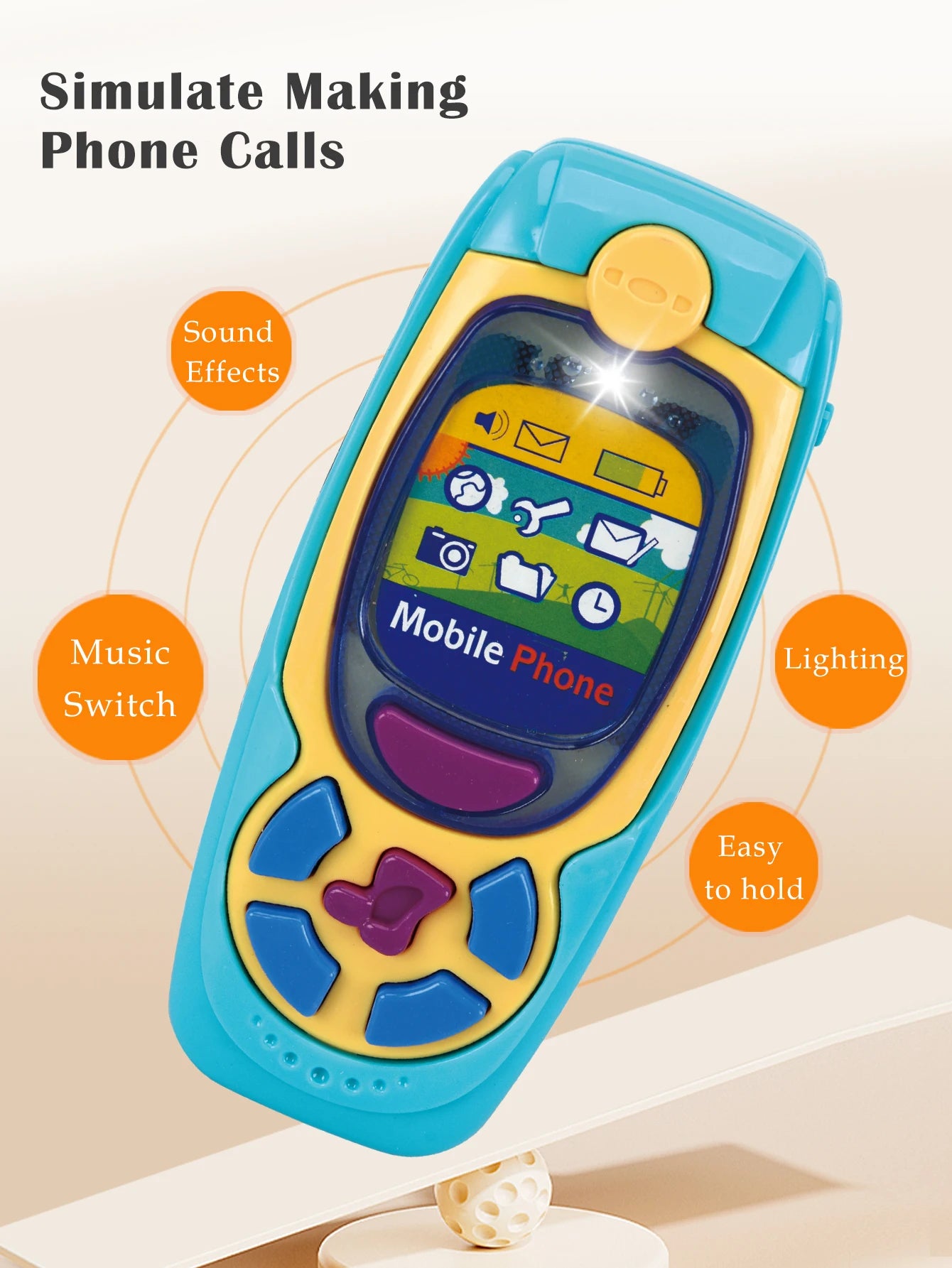 Smartphone toys, baby phone with music and light-up sounds, simulated interaction, makes phone calls, children's gifts, battery not included