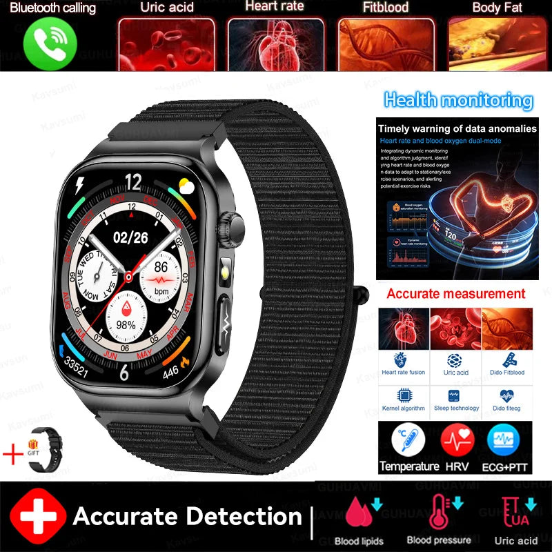 2025 nouvelle montre intelligente 2.04 pouces écran acide urique lipides sanguins composition corporelle cinq détecteurs 650mAh sport HD appel montre intelligente