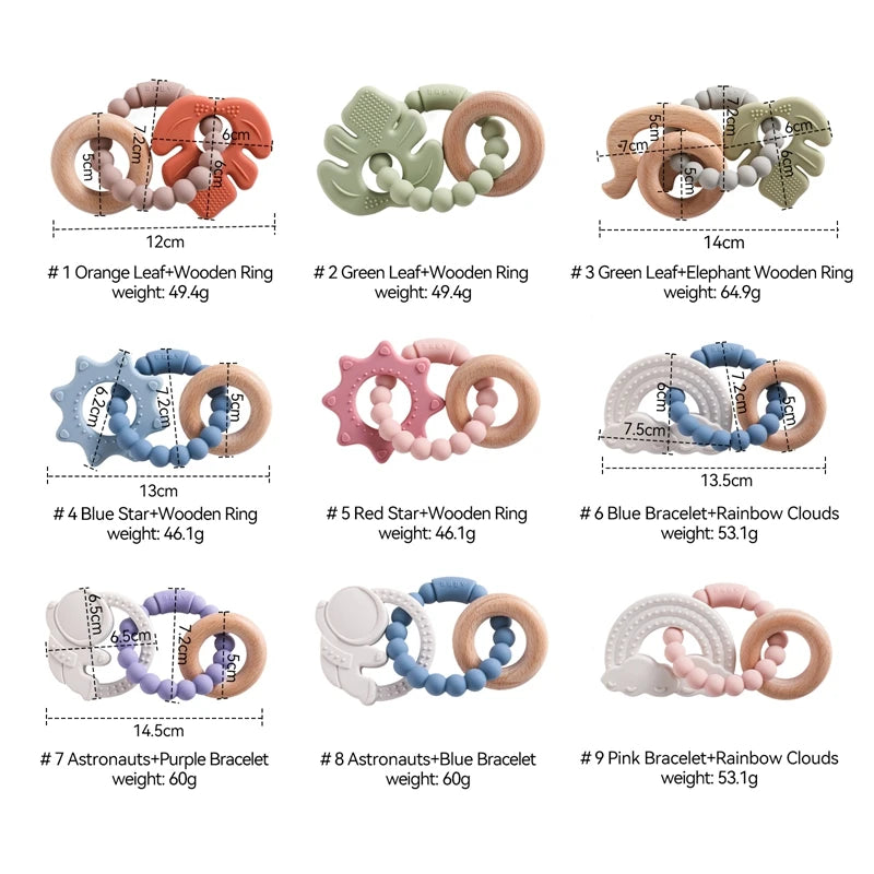 Anneau de dentition en Silicone pour bébé, 1 pièce, sans BPA, Bracelet en Silicone, feuille, jouets de dentition, anneau en bois, dent d'allaitement, jouets cadeaux pour nouveau-né