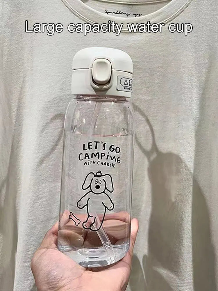 Bouteille d'Eau en Plastique avec Paille, Simple, Grande Capacité, Portable, Degré de Chute, Tasse Portable, Dessin Animé, Ventouse de Glace