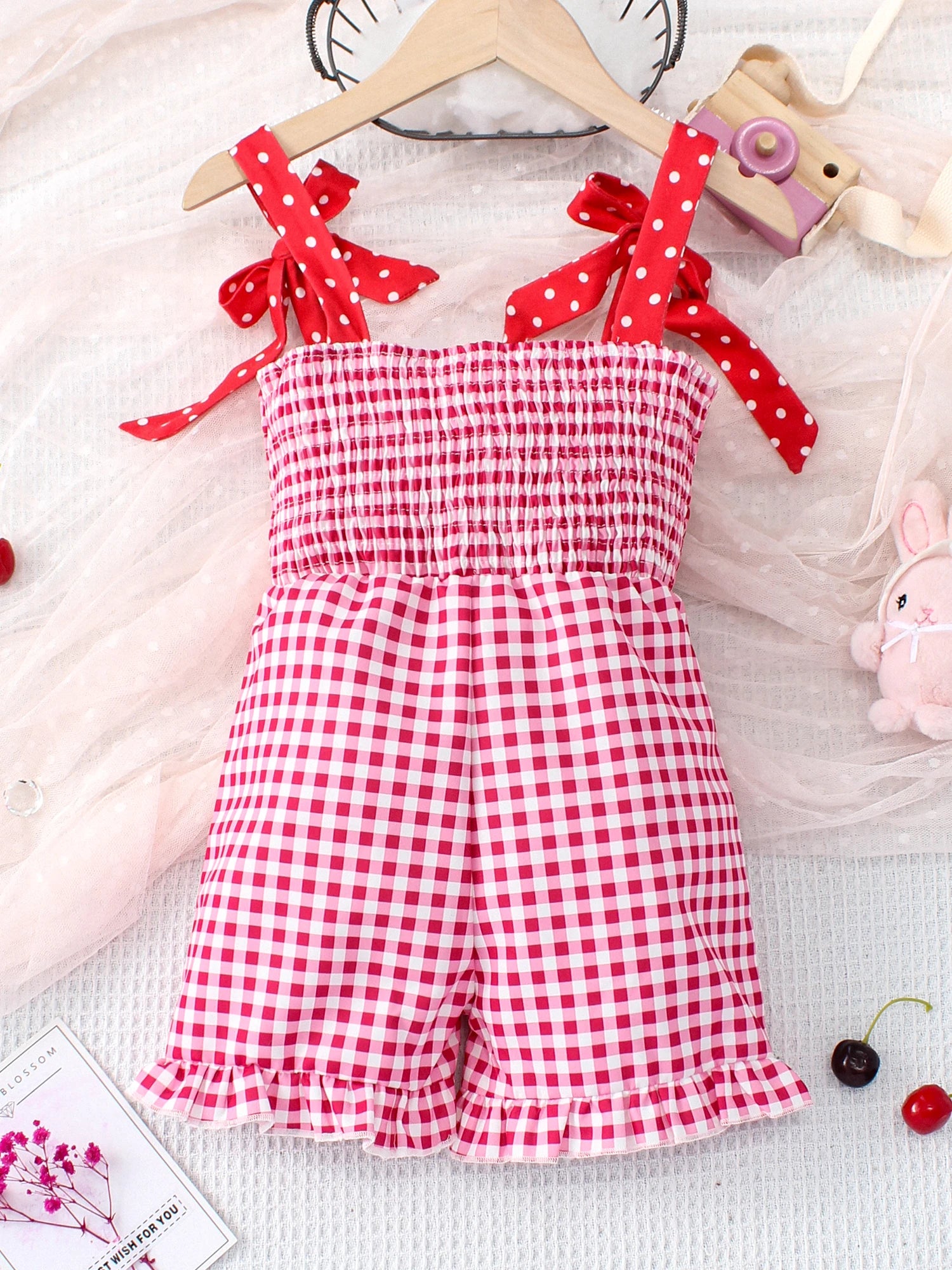 Combinaison d'été à carreaux pour filles, motif fraise, rouge, mignon, comparateur de jeu, mode, littérature, bébé, 1 pièce