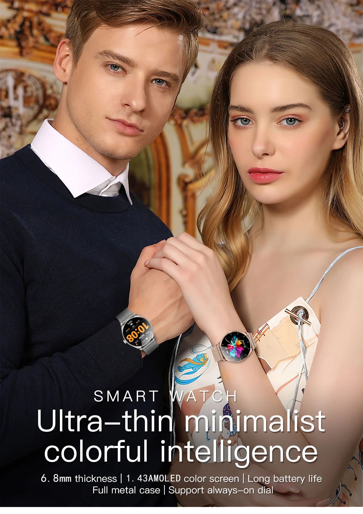 Montre connectée Utral mince pour femmes, écran AMOLED HD de 1.43 pouces, appel Bluetooth, traceur multi-sport, lecteur de musique, chargement USB, nouveauté 2025