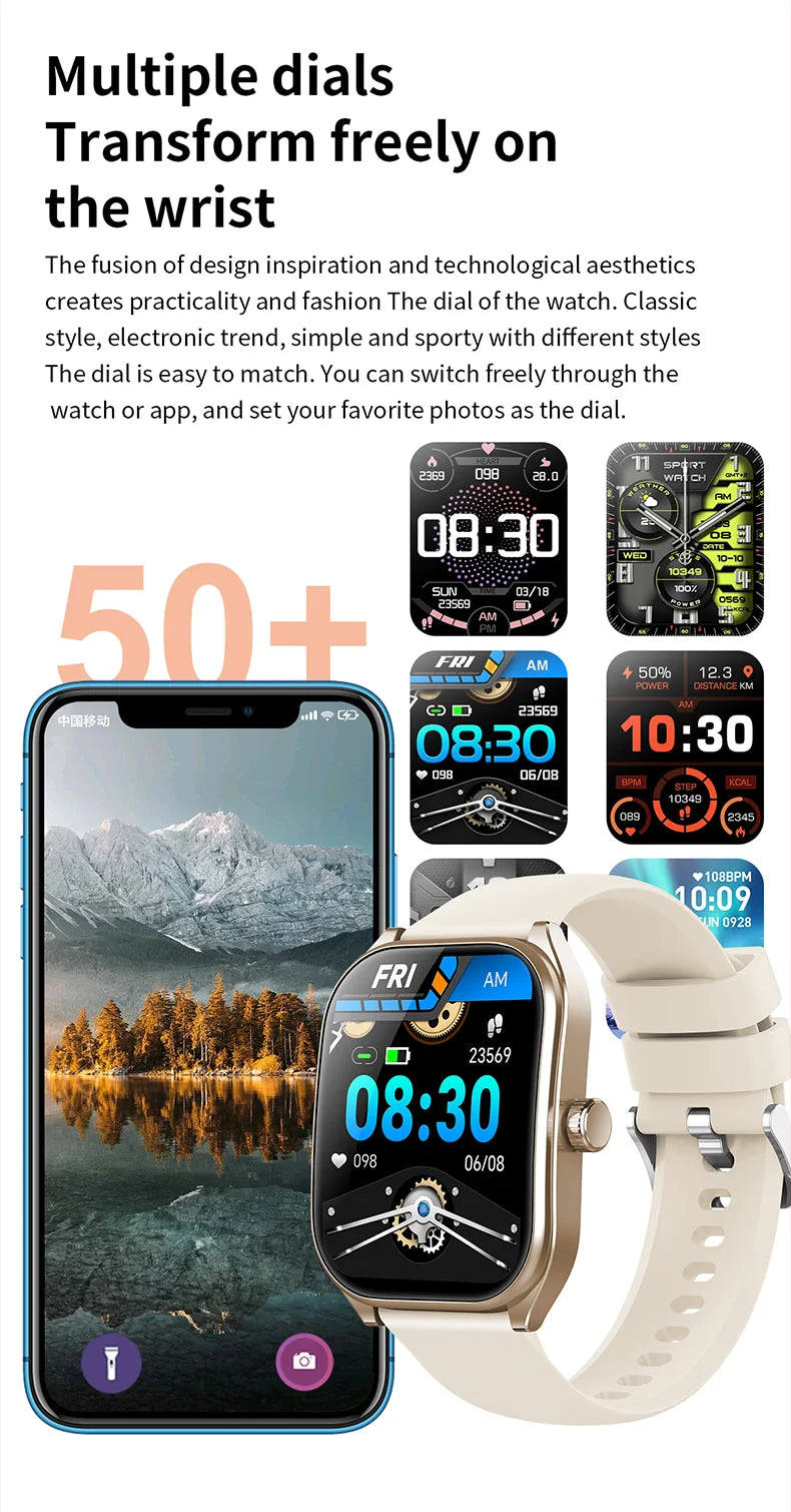 Montre intelligente 2.01 ''AMOLED écran incurvé IP68 étanche Bluetooth 5.3 appel AI Vioce Assistant Fitness Smartwatch pour hommes