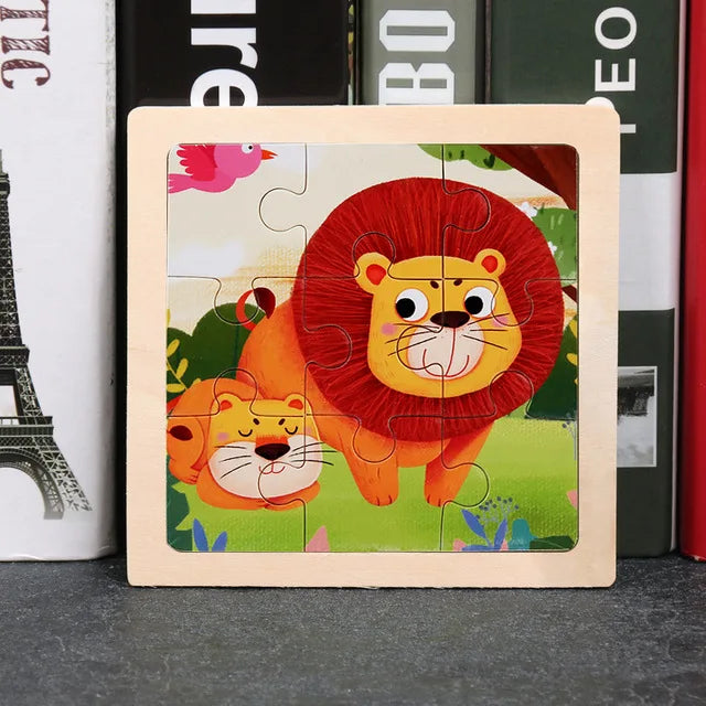 Puzzle en bois de petite taille, jouets Montessori pour bébé, jeu de société 3D, jouets éducatifs, cadeau pour enfants, 9 pièces