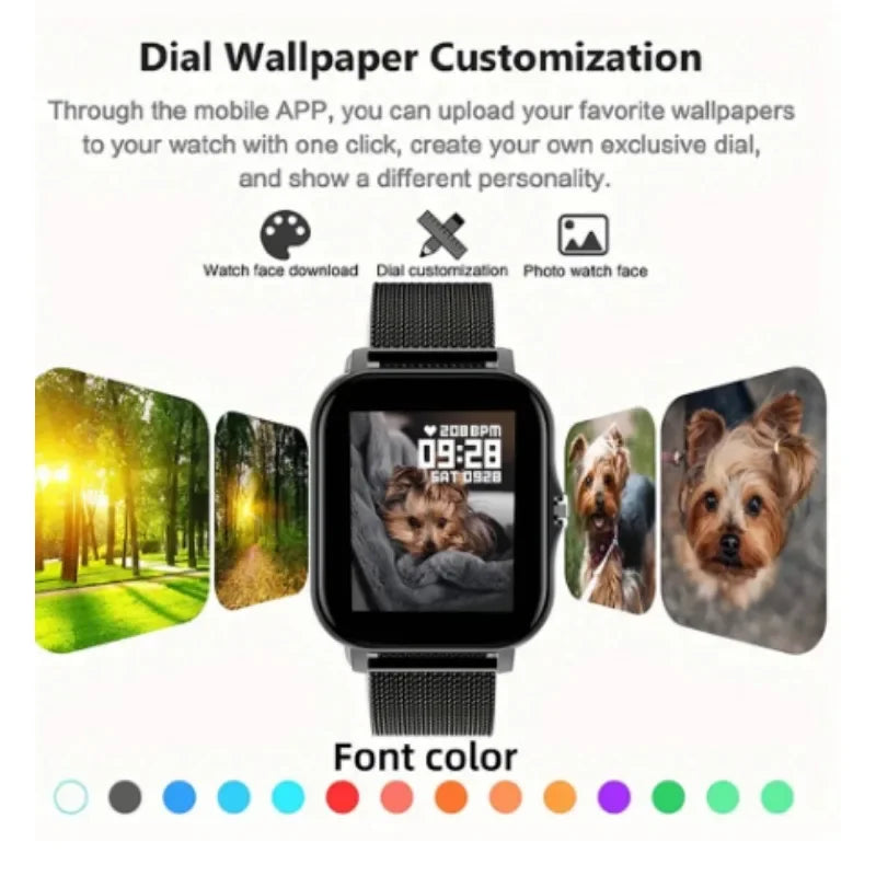 Montre intelligente pour téléphone android. Écran couleur 1,44 pouces, entièrement tactile, appel Bluetooth, montre intelligente, charge magnétique