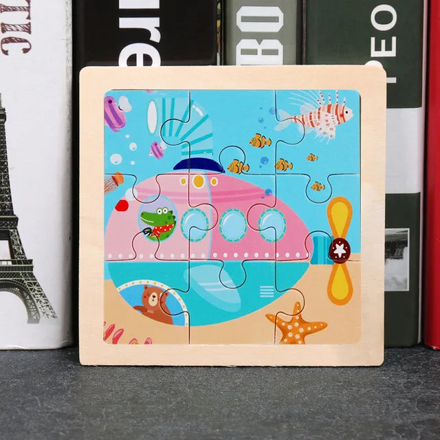 Puzzle en bois de petite taille, jouets Montessori pour bébé, jeu de société 3D, jouets éducatifs, cadeau pour enfants, 9 pièces