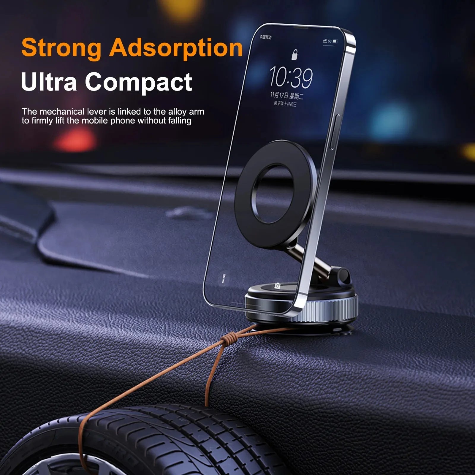 Support de téléphone magnétique pour voiture pliable Design 360 °   Support sous vide réglable pour voiture/bureau/salle de bain/utilisation universelle