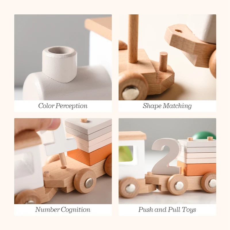 Jouets Montessori Train en bois jouet d'anniversaire bébé jouets éducatifs chariot en bois bébé jouets d'apprentissage nombre de bois bébé jouets cadeaux