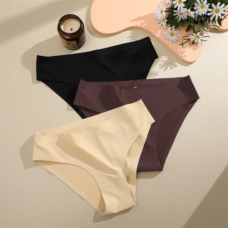 3 pièces/ensemble femmes culottes Sexy sans couture sans Trace sous-vêtements taille basse slips 9 couleurs unies respirant intimes Lingerie Ultra mince