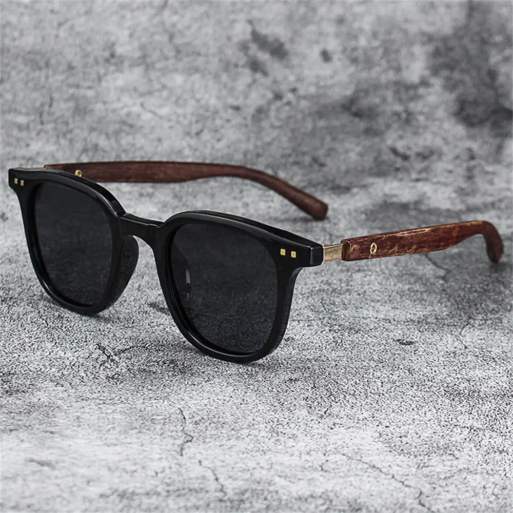 Lunettes de soleil classiques avec branches à motif de grain de bois, petit cadre carré pour hommes, lunettes de soleil de haute qualité pour femmes, lunettes de pêche avec protection UV400.