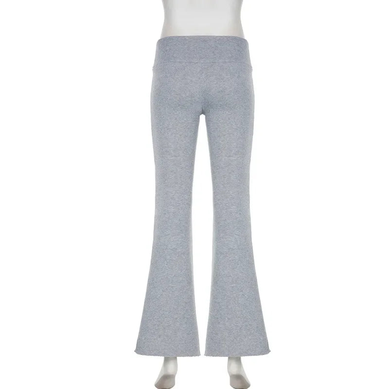 Women's Casual and Sexy Flared Trousers, Solid Color, Slim Fit, Low Rise, Bootcut, Autumn/Spring Fashion, Streetwear, Y2K, 2024