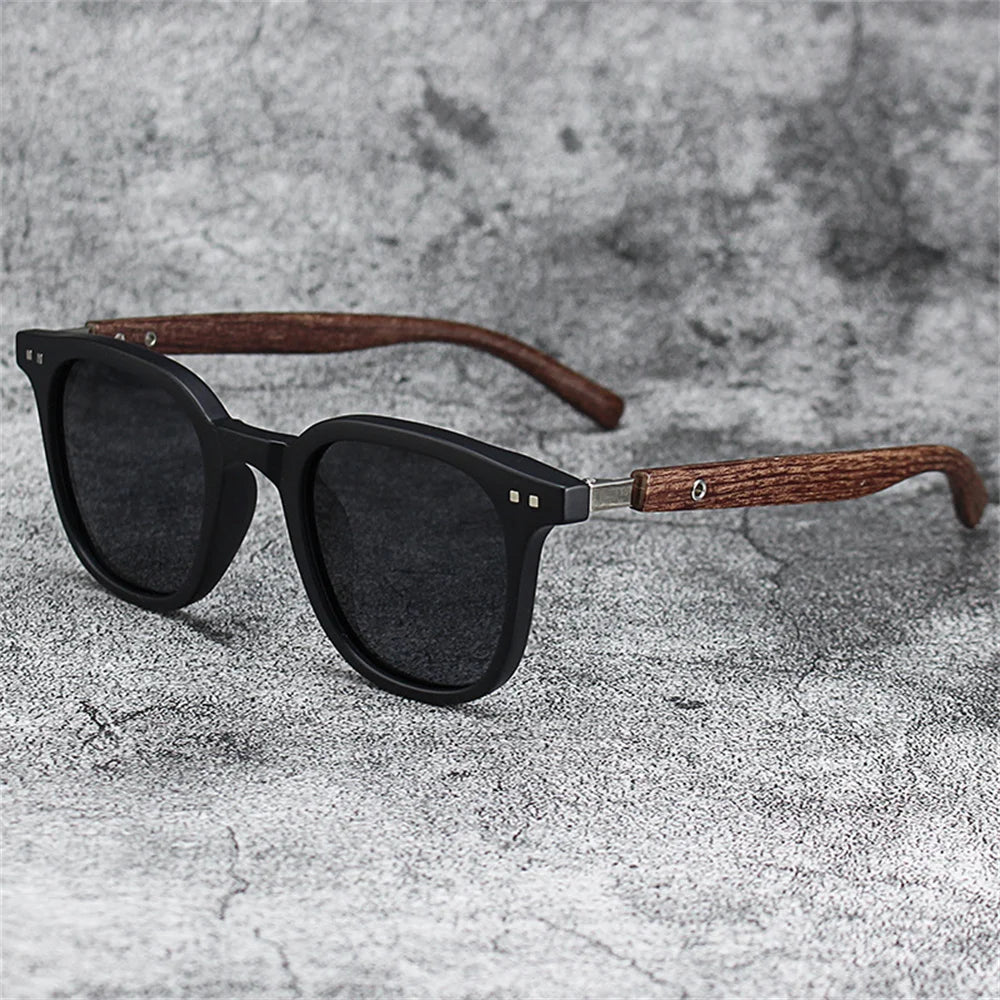 Lunettes de soleil classiques avec branches à motif de grain de bois, petit cadre carré pour hommes, lunettes de soleil de haute qualité pour femmes, lunettes de pêche avec protection UV400.