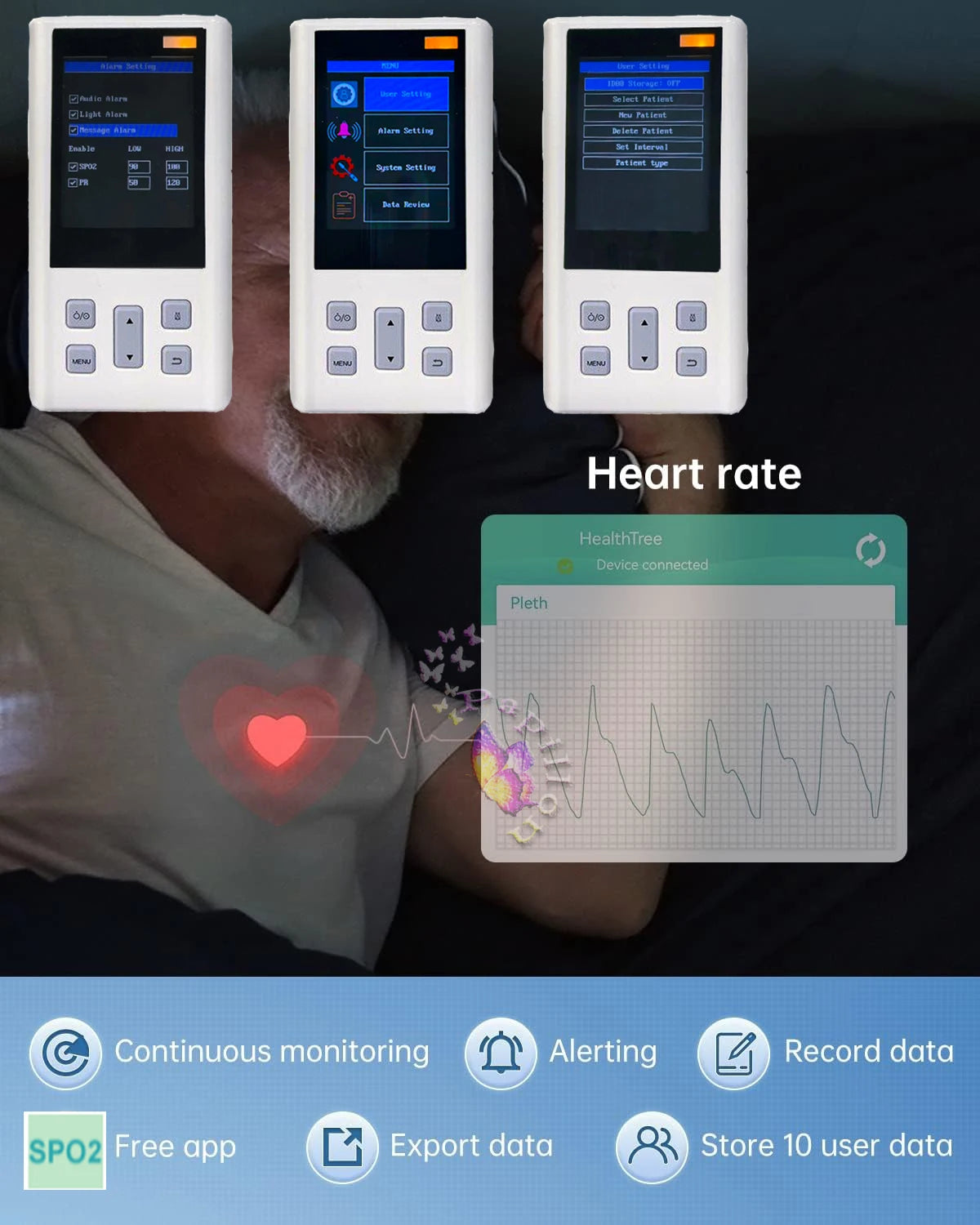 Moniteur d'oxymètre de pouls portatif pour la fréquence cardiaque et la saturation de l'oxygène avec SPO2 médical vétérinaire avec mémoire
