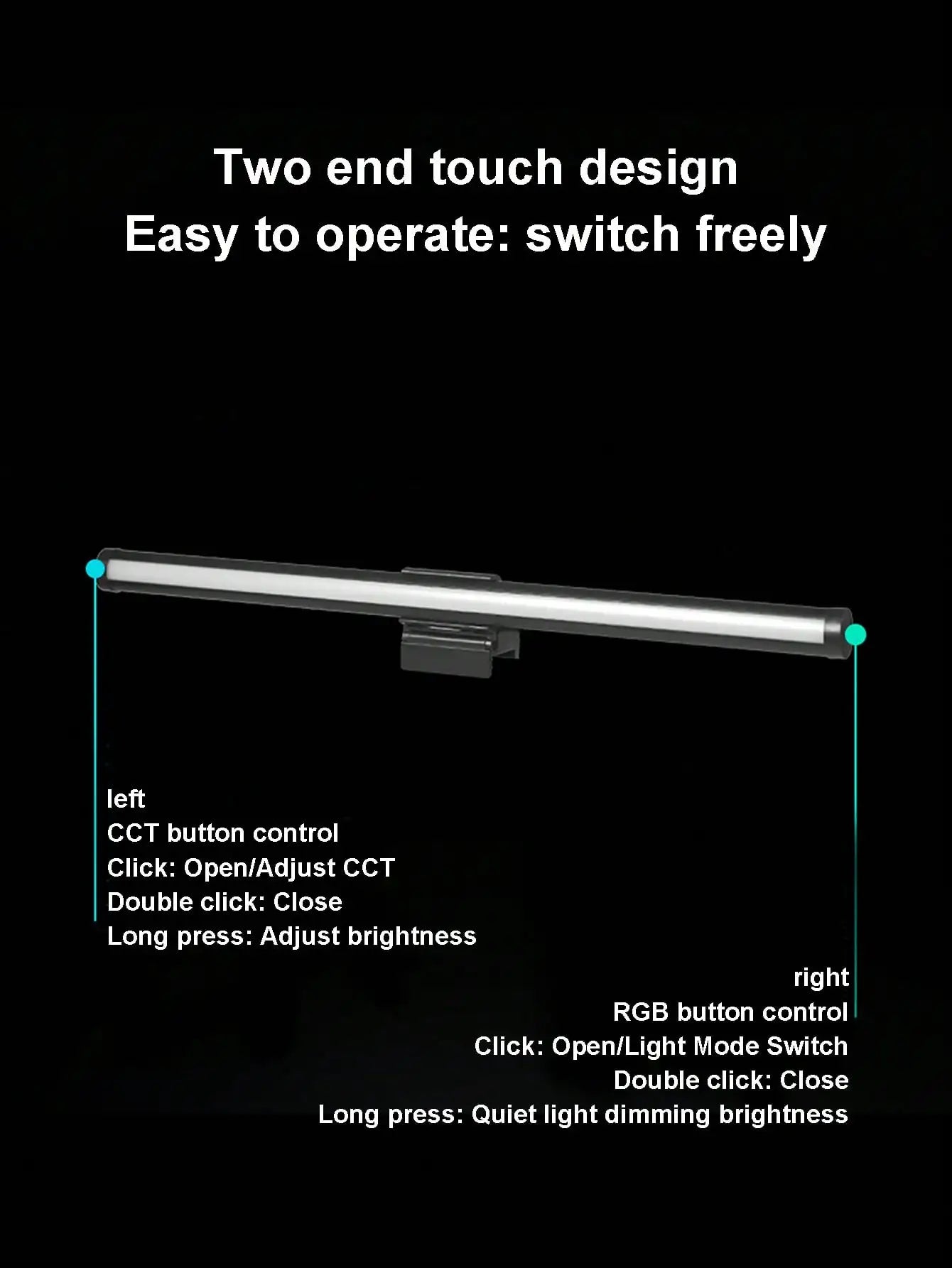 Barre lumineuse d'écran de moniteur de lampe de bureau à LED, escales informatiques RVB, lumières double face pour le travail, l'étude, la lecture, le jeu, l'éclairage de gradation