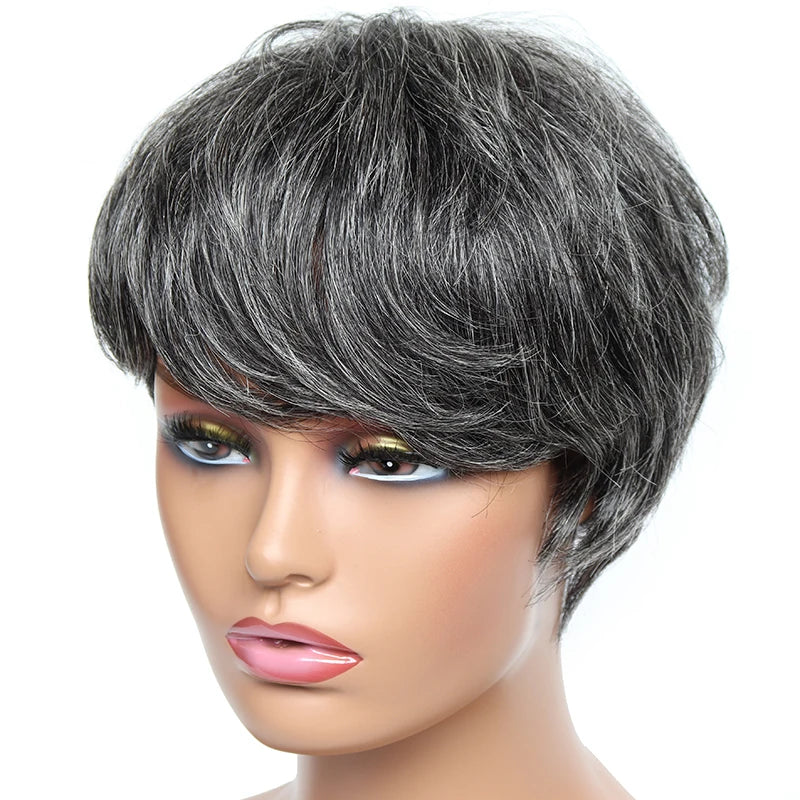 Cheap short human hair wigs, bob pixie cut human hair wig for women, Brazilian hair human hair wig, colored wig with bangs
