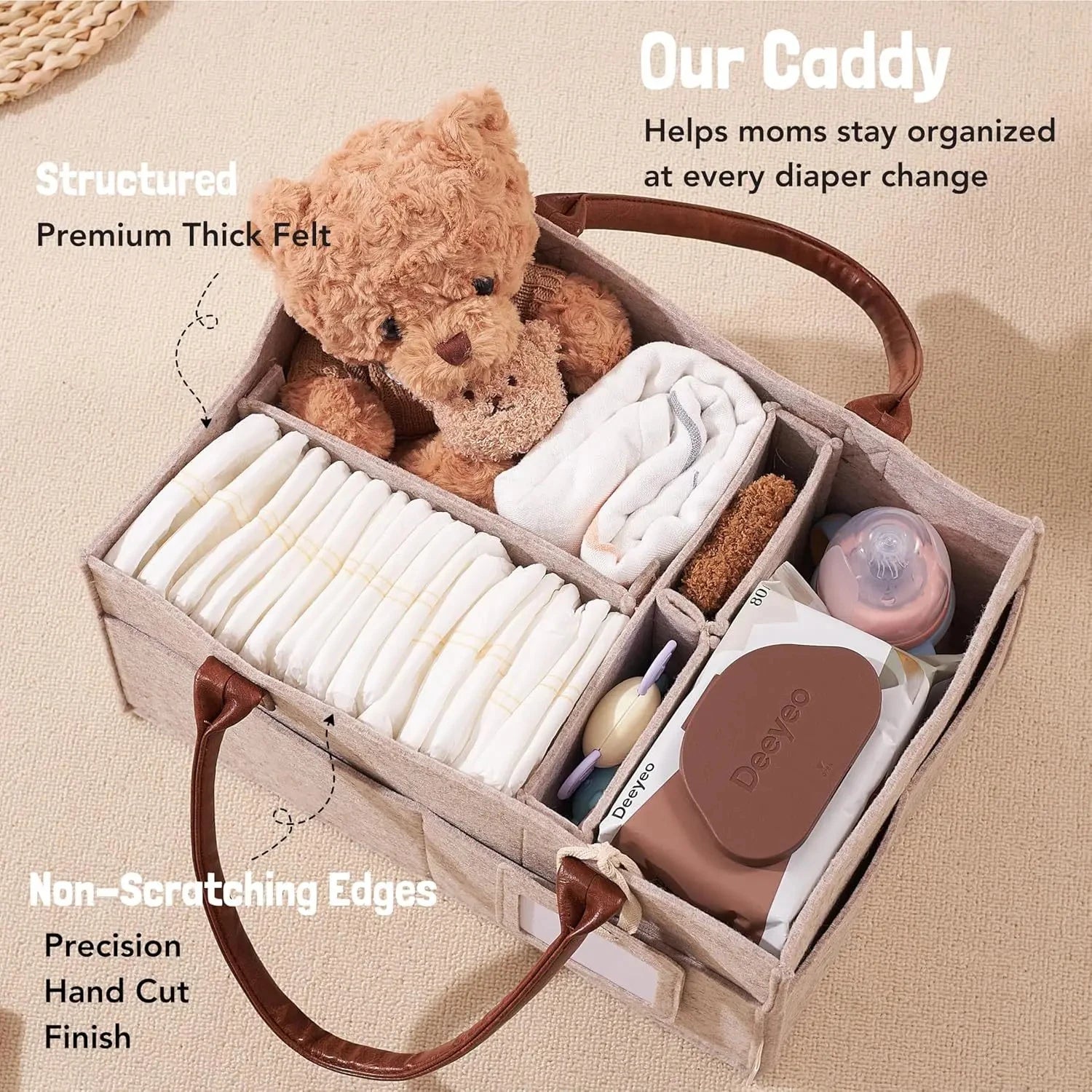 Panier de rangement en feutre pour bébé, panier de rangement pour pépinière, sac à couches pour nourrissons avec poignée, porte-mouche à langer pour enfants, grande poche