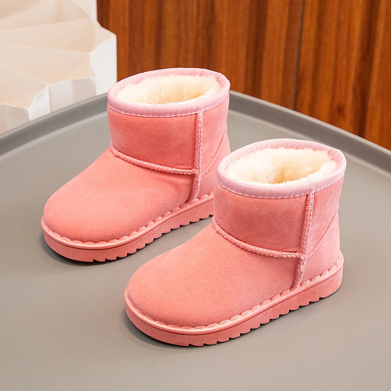 Bottes de neige pour enfants, Style concis, peluche épaisse, bottes courtes d'hiver pour enfants, couleur unie, chaussures classiques unisexes à enfiler pour garçons et filles 23-36