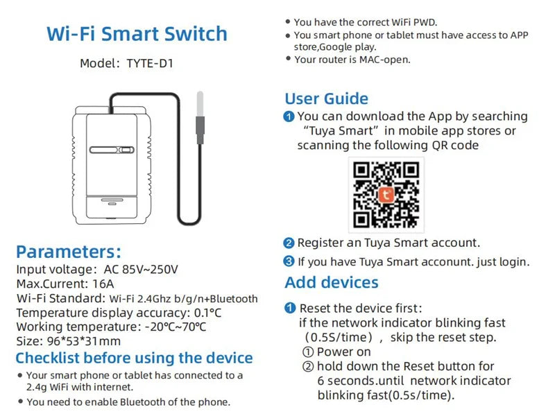 Tuya – capteur de température Intelligent Wifi 16A, 3000W, interrupteur de commande Intelligent, relais de surveillance étanche, sonde de Thermostat de synchronisation