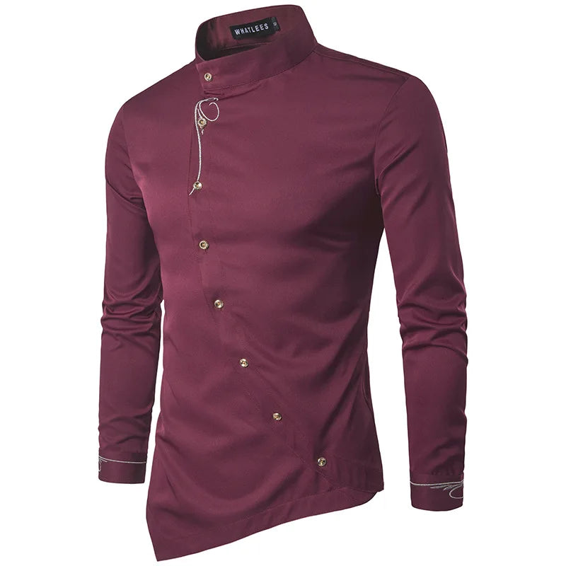 Gothic Men's Shirts, Irregular Button Shirts, Elegant Embroidery, Social Dress Shirt, Men's Streetwear Clothing, Tops