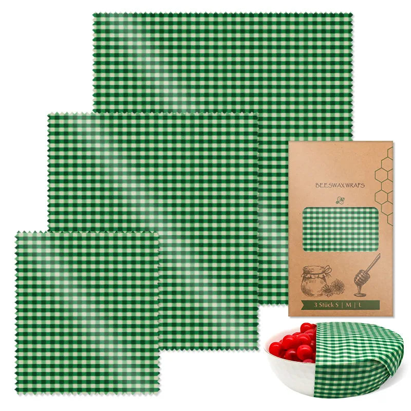 Beeswax Food Wrap 3-Piece Set, Reusable Eco-Friendly Organic Cotton Wax Fabric, Household Plastic Wrap Replacement, Washable Lemon Pattern