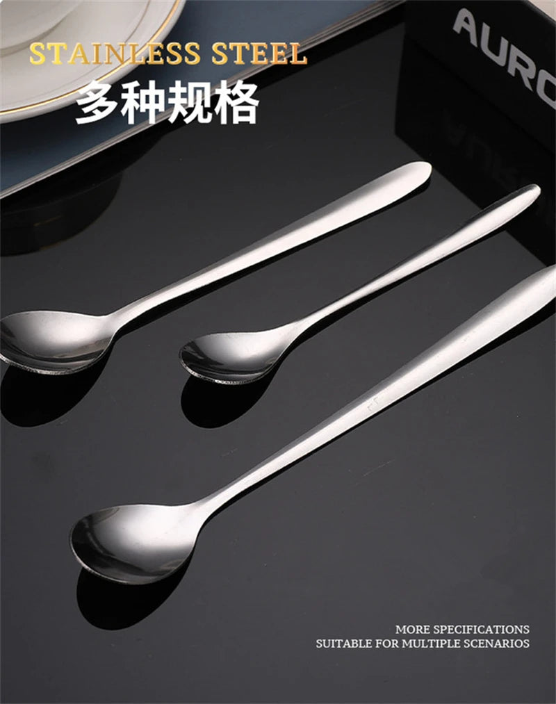 Round, gold-plated stainless steel teaspoons with long handles, for cupcakes, fruit, coffee, honey, desserts, Assad spoon, Britware