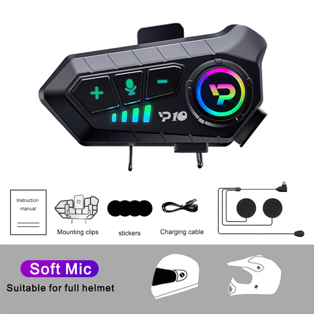 Casque de moto Bluetooth 5.3 sans fil, étanche IPX6, réduction du bruit, écouteur, 2000mAh, longue veille, mains libres