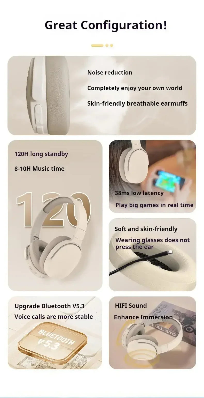 Casque sans fil Bluetooth casque sur l'oreille Hifi stéréo véritable sport écouteurs TF AUX lecteur de musique avec micro HD