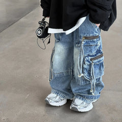 Bébé enfants Denim pantalon printemps automne nouveau à la mode Cargo jean garçon Style coréen décontracté beau pleine longueur poche pantalon