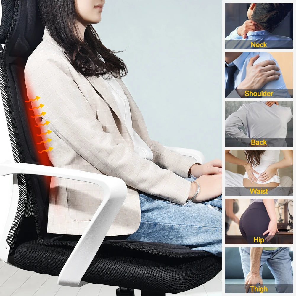Masseur de dos électrique infrarouge, chaise de Massage complète du corps, coussin chauffant, vibrateur, voiture, maison, bureau, matelas lombaire pour le cou, tapis de chaise