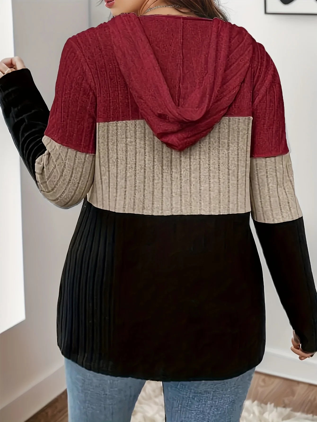 Women's hooded sweatshirt, knit bed cardigan, plus size, fashion