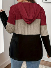 Women's hooded sweatshirt, knit bed cardigan, plus size, fashion