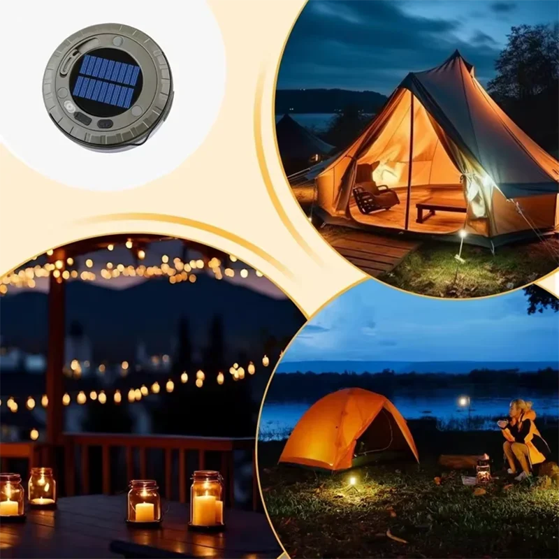 Solar lights, outdoor camping light, 10-meter string light, outdoor tent light, RGB atmosphere light, LED flashlight with hook
