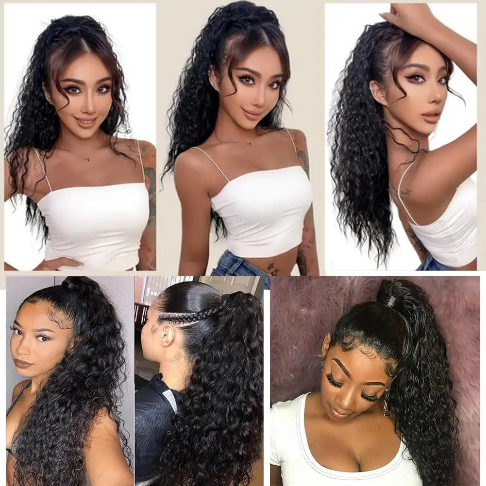 100G queue de cheval Extensions de cheveux humains enveloppe droite autour de la prêle 100% Remy cheveux humains 10 "-32" Extension de queue de cheval pour les femmes