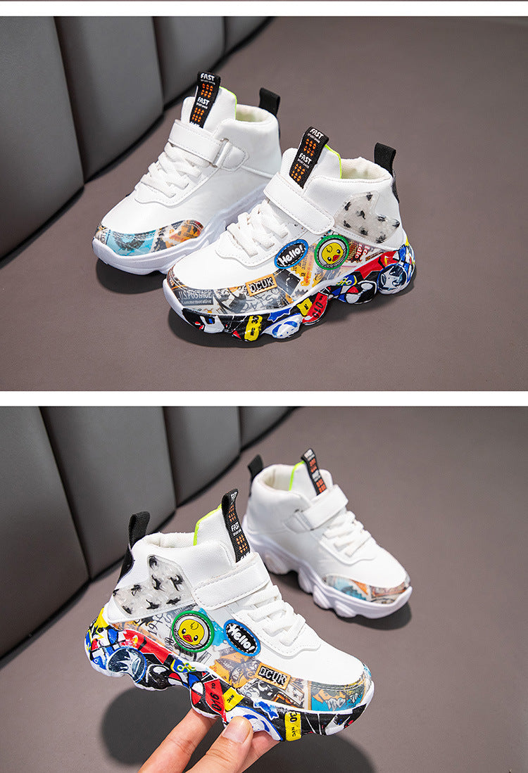 Taille 26-36 enfants sport baskets pour filles enfant dessin animé Graffiti modèle chaussures décontractées garçons basket-ball chaussure chaussures de sport