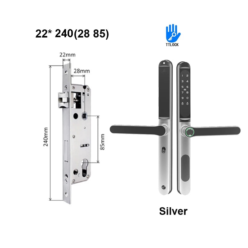 Serrure intelligente pour porte coulissante, étanche, mince, 2.8CM, mot de passe par empreinte digitale, carte IC, clé, compatible avec l'application TTlock et l'en-tête biométrique Alexa