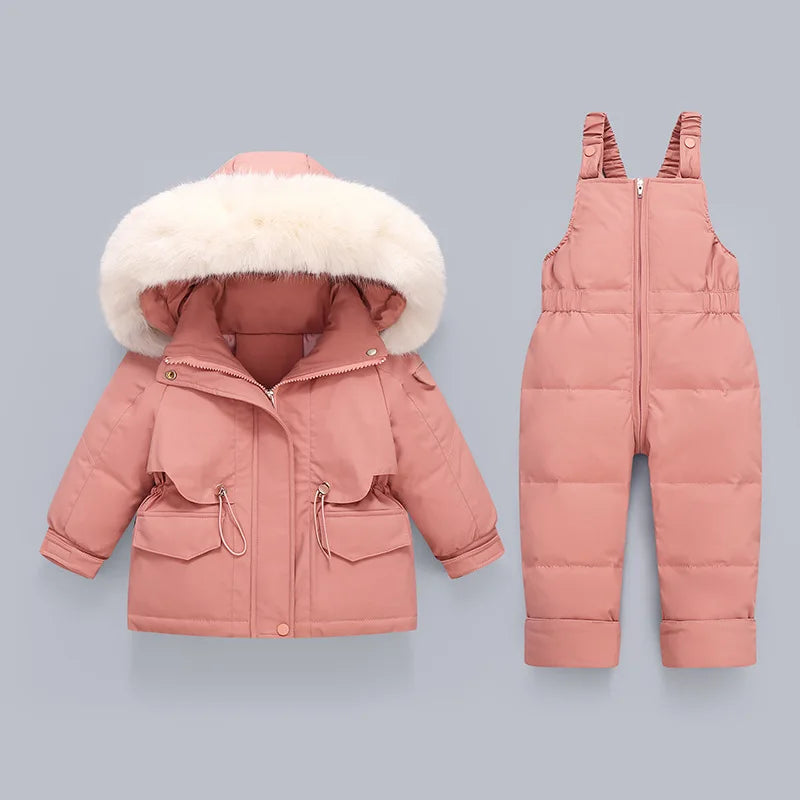 Ensembles de vêtements pour tout-petits, combinaisons de neige d'hiver pour bébés filles, doudounes chaudes, combinaisons à capuche en fourrure optique, combinaisons trempées, 0-3 ans