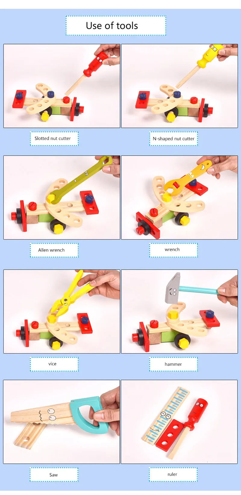 Jouets éducatifs Montessori pour enfants, boîte à outils en plastique et bois, ensemble de jeu de Simulation, assemblage de vis d'écrou, outil de charpentier de Simulation