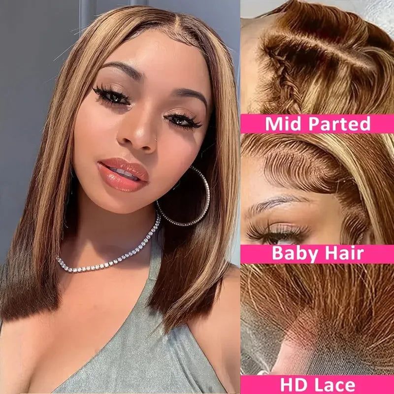100% perruques de cheveux humains 13x4 dentelle cheveux humains dentelle frontale perruque prêt à porter Bob perruques 220 densité pour les femmes noires 4/27 couleur or