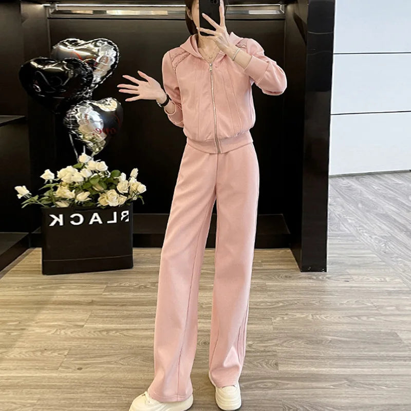 Ensemble de vêtements de sport décontractés pour femmes, sweat à capuche amincissant pour jeunes, tendance, deux pièces, en Polyester, manches longues, confortable, printemps automne