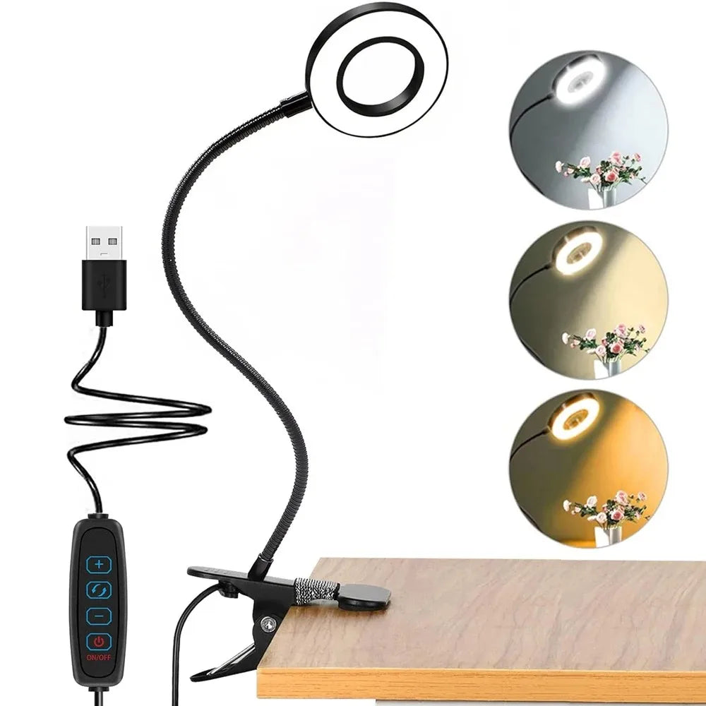 48 LED lampe de bureau Clip USB livre lumière chevet 360 °   Protection oculaire flexible, lampe de lecture à col de cygne, luminosité réglable, niveau 3