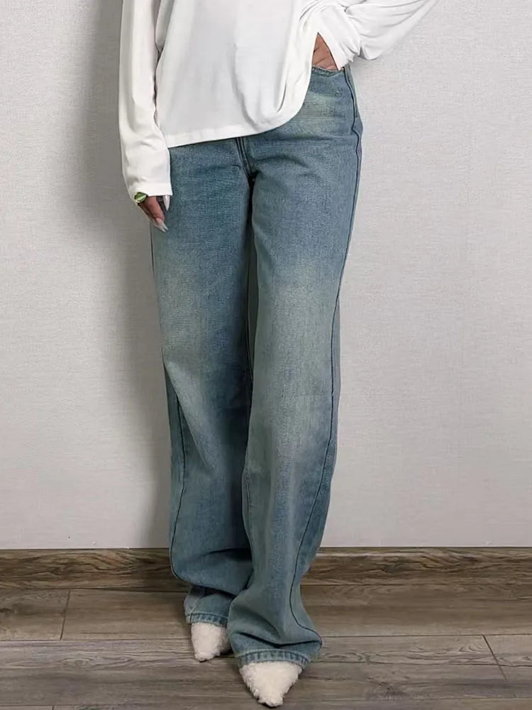Jean bleu femmes taille haute 2025 ample décontracté petit ami jean Long pour le travail dames Simple jambe droite Denim pantalon pour les femmes