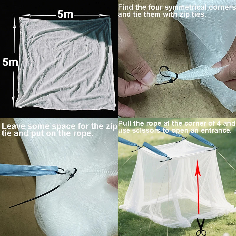 DIY mosquito net for outdoor hunting, garden, dormitory, tent, picnic, camping; adjustable size mosquito net, 2*3, 3*5/15, 5*5, 6*6m DIY net
