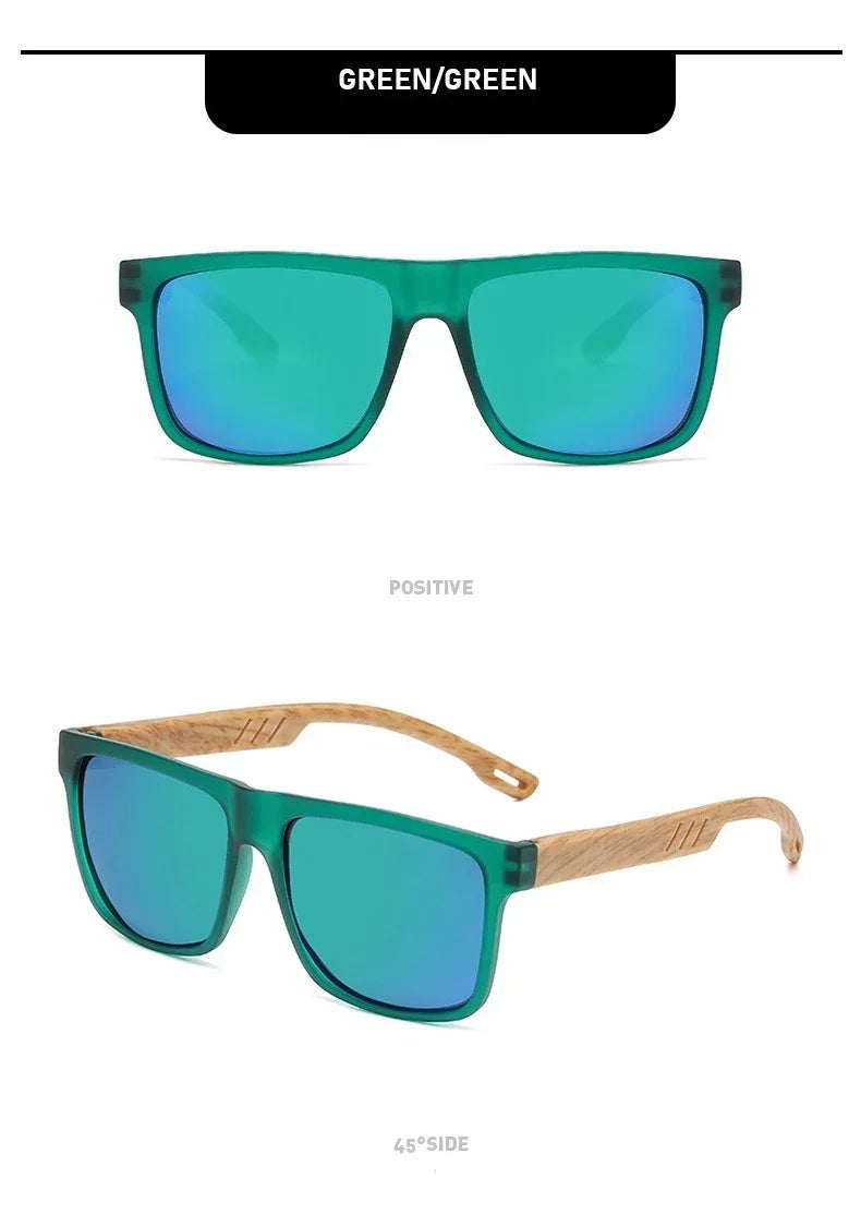 Lunettes de soleil en bois de bambou pour hommes et femmes, Vintage, Protection UV400, unisexe, monture carrée, nuances de conduite